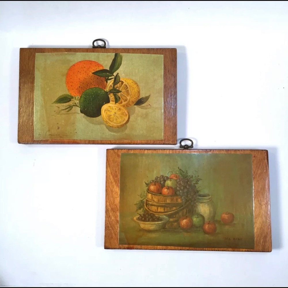 Vintage Decoupage Wall Plaques Still Life Set of 2
